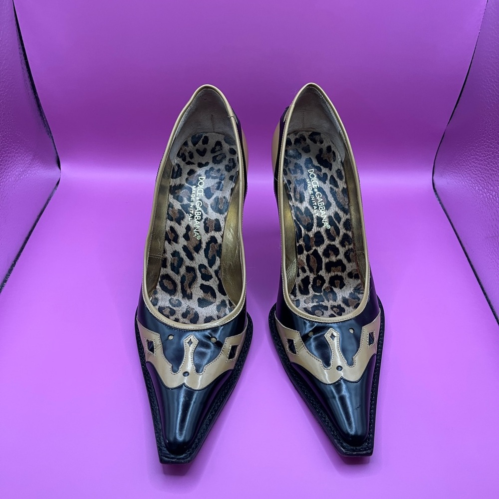 Vintage Size 6.5 Women’s Dolce & Gabbana Western Black and Gold Heels